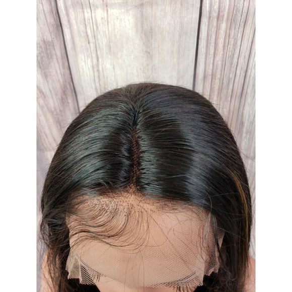 100% Human Hair Wig LACE FRONT WIG 22" Color #2 Dark Brown with #4 Highl… - Picture 2 of 6